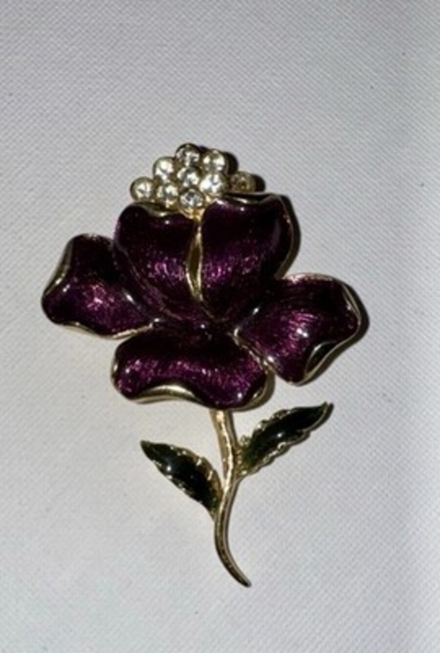 Vintage Purple Enamel Flower Brooch Gold Tone Rhinestone Floral Pin